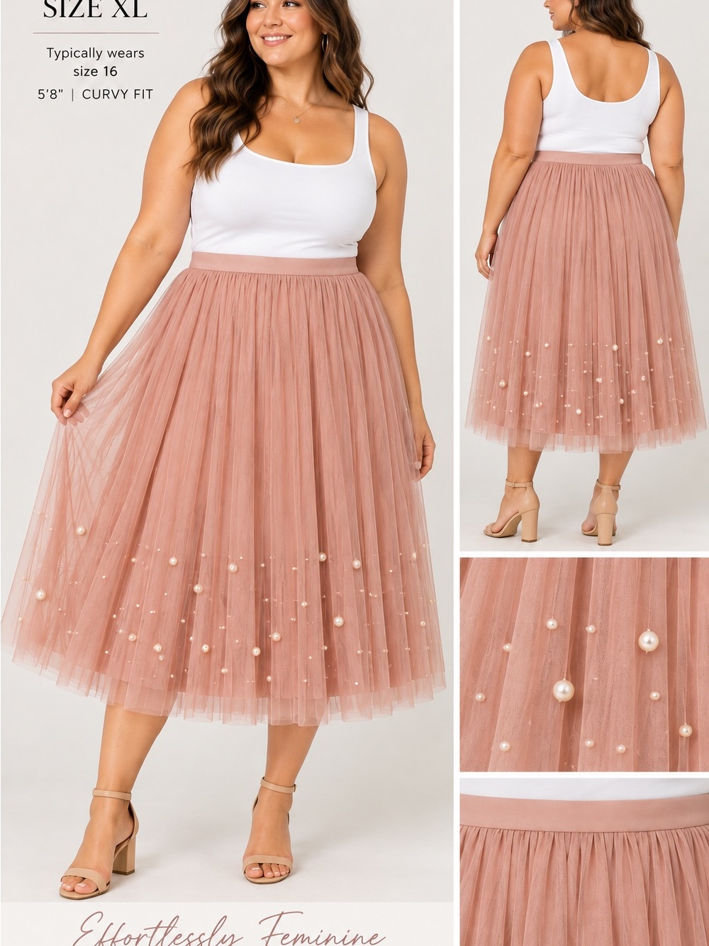 DR2 Blush Pink Pearl Tulle Midi Skirt XL NWT Romantic Balletcore
